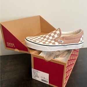 Vans Tan and White Checkerboard Slip-Ons